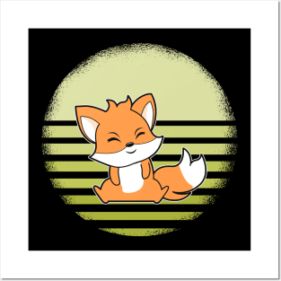 Cute Baby Fox Retro Posters and Art